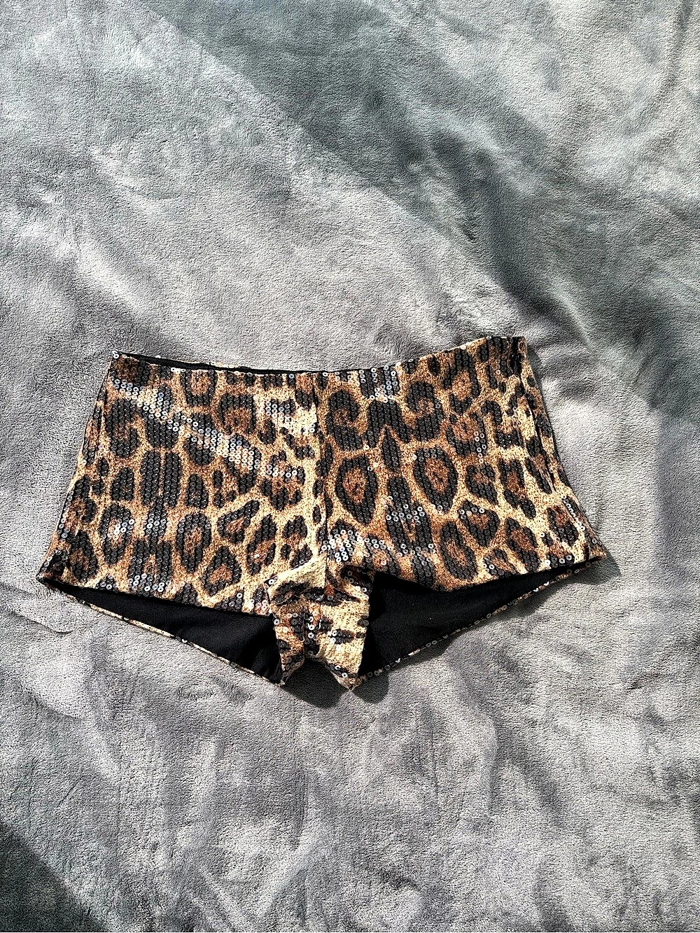 Edikted Leopard Print Sequin Hot Shorts